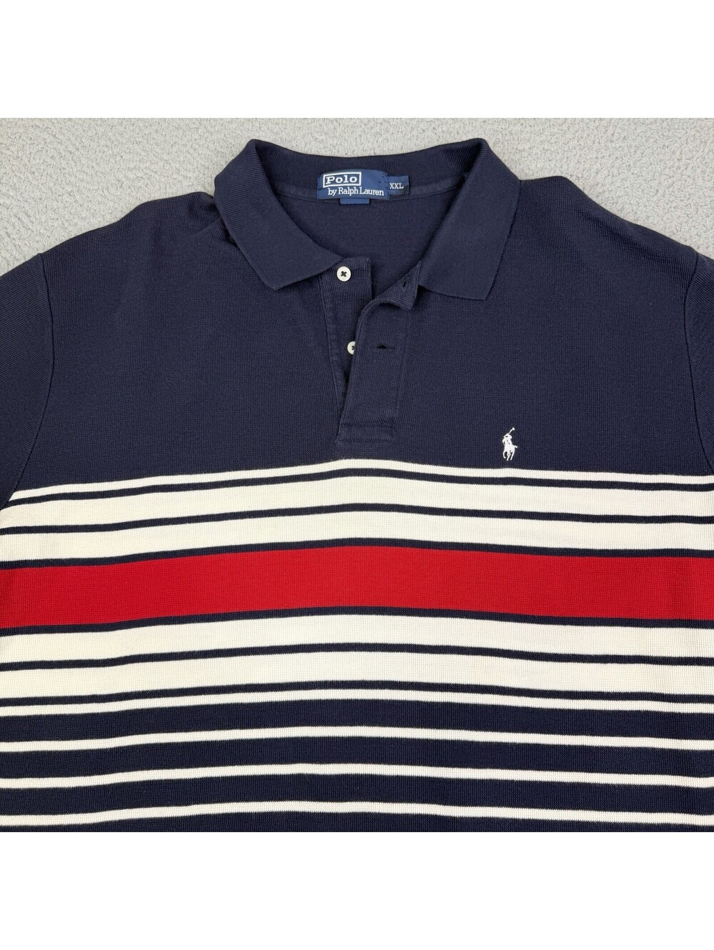Polo Ralph Lauren Mens 2XL Blue Red White Striped Polo Shirt 100% Cotton Pique